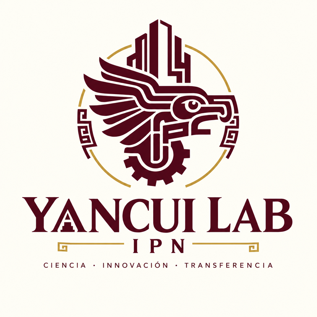 Yancui Lab IPN: águila geométrica, engrane y arquitectura en guinda y dorado; ciencia, innovación y transferencia